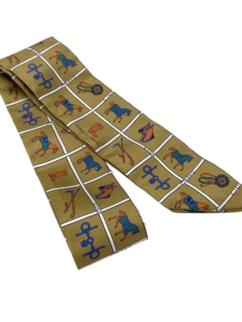 HERMES Twilly - Beige White Multi Scarf - Picture 4 of 5